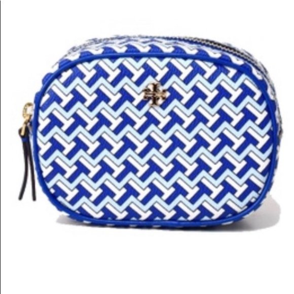 Tory Burch Blue Logo Print Cosmetic Pouch - Picture 1 of 3